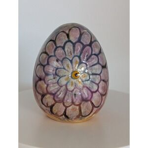 Hand Painted Ceramic Easter Egg Floral Art Pottery Figurine 2.5 Pink Daisy